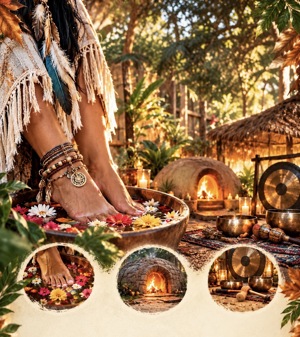 Perfume de los pies, temazcal e instrumentos del viaje sonoro
